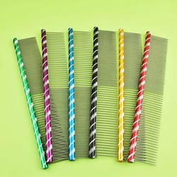 colored stainless steel pet grooming comb for dogs cats hair removal tangles and coat care