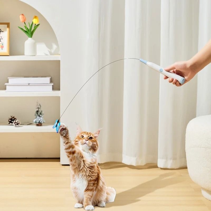 BOOTEELY Electric Butterfly Cat Toy Suction Cup Teaser Wand For Indoor Self Play Exercise 6