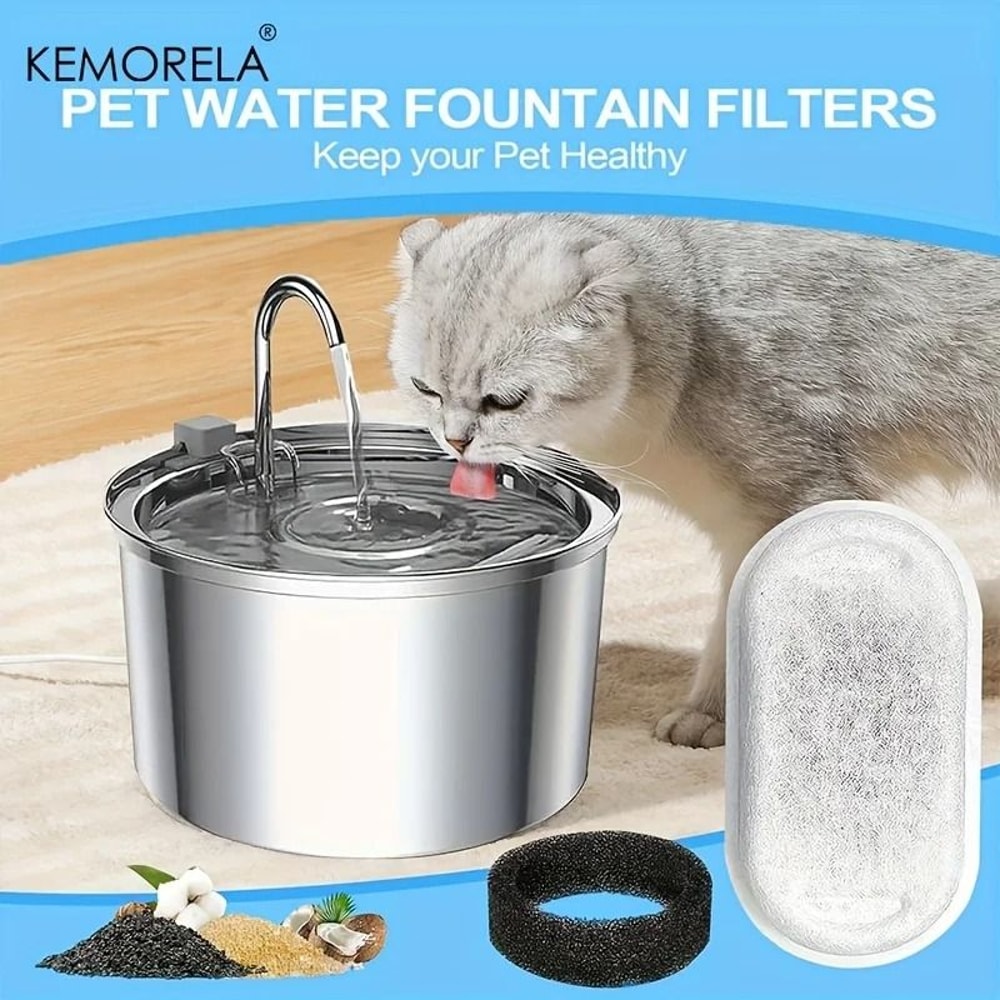 Activated Carbon Cat Water Fountain Filter Sponge Set For Stainless Steel Pet Dispenser Care 0