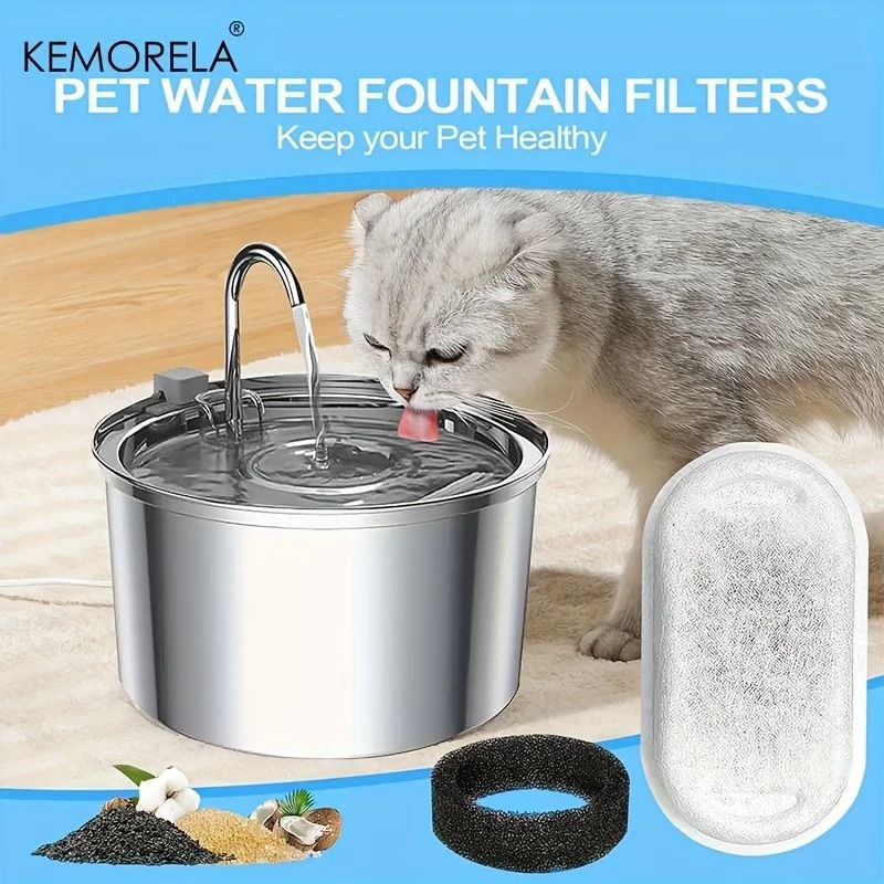 Activated Carbon Cat Water Fountain Filter Sponge Set For Stainless Steel Pet Dispenser Care 0