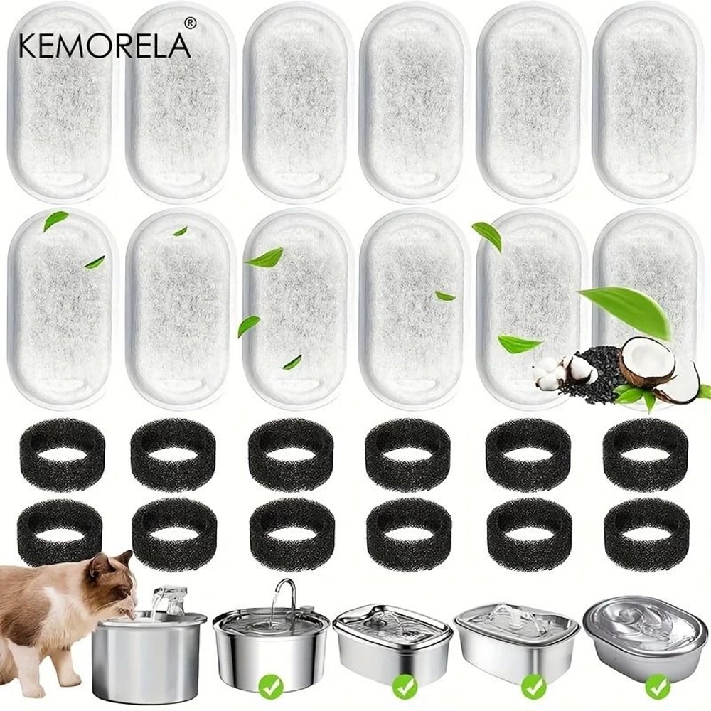 Activated Carbon Cat Water Fountain Filter Sponge Set For Stainless Steel Pet Dispenser Care 7