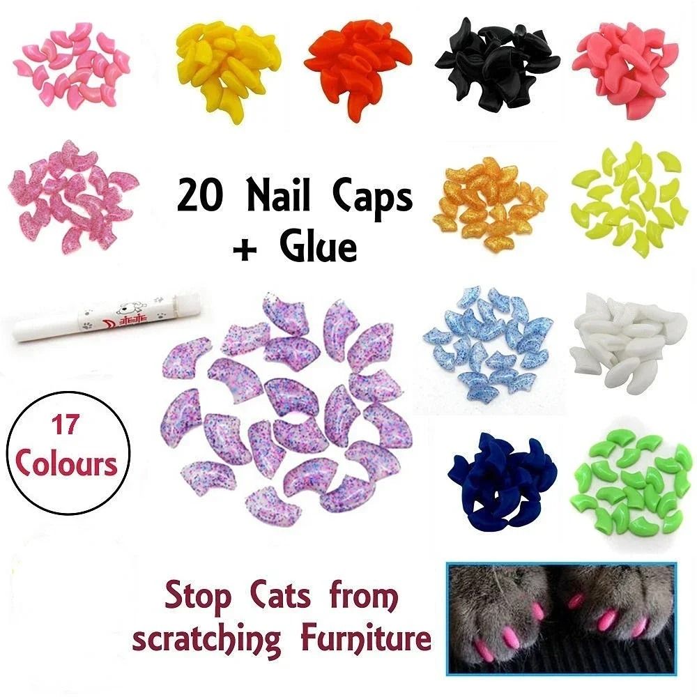 Soft Silicone Cat Nail Caps Set With Adhesive Glue For Claw Protection And Furniture Care 13