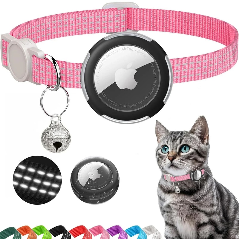 Reflective AirTag Cat Collar Breakaway With Bell Holder Case For Kittens Lightweight Safety Trackin 2