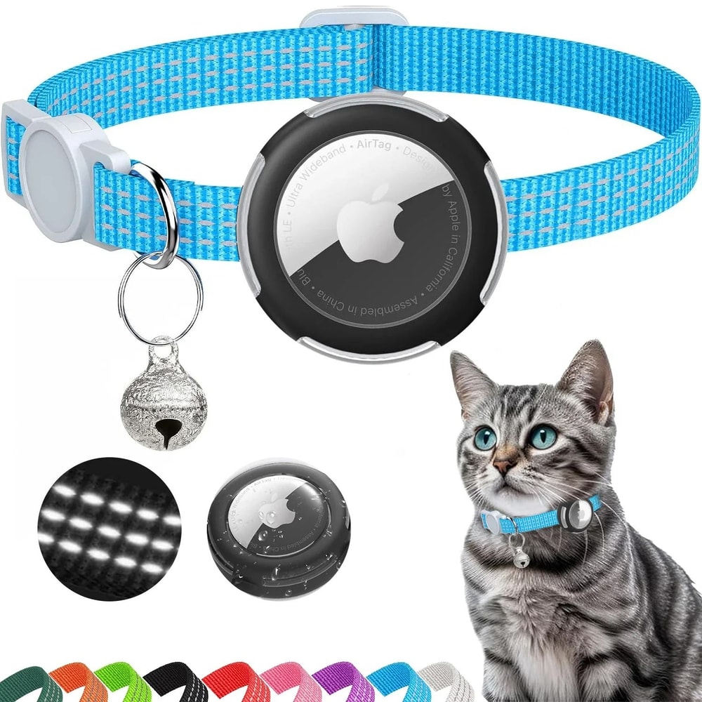 Reflective AirTag Cat Collar Breakaway With Bell Holder Case For Kittens Lightweight Safety Trackin 3