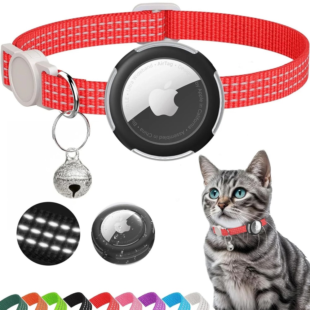 Reflective AirTag Cat Collar Breakaway With Bell Holder Case For Kittens Lightweight Safety Trackin 6