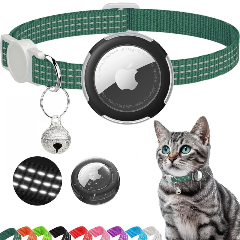 Reflective AirTag Cat Collar Breakaway With Bell Holder Case For Kittens Lightweight Safety Trackin 8