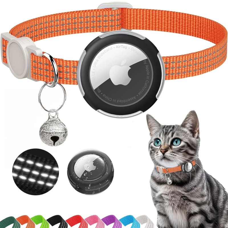 Reflective AirTag Cat Collar Breakaway With Bell Holder Case For Kittens Lightweight Safety Trackin 9