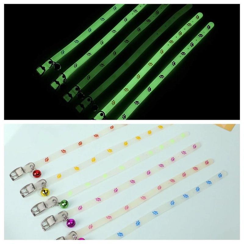 Glow In The Dark Cat Collar Adjustable Luminous Pet Collar With Cute Paw Charm 10
