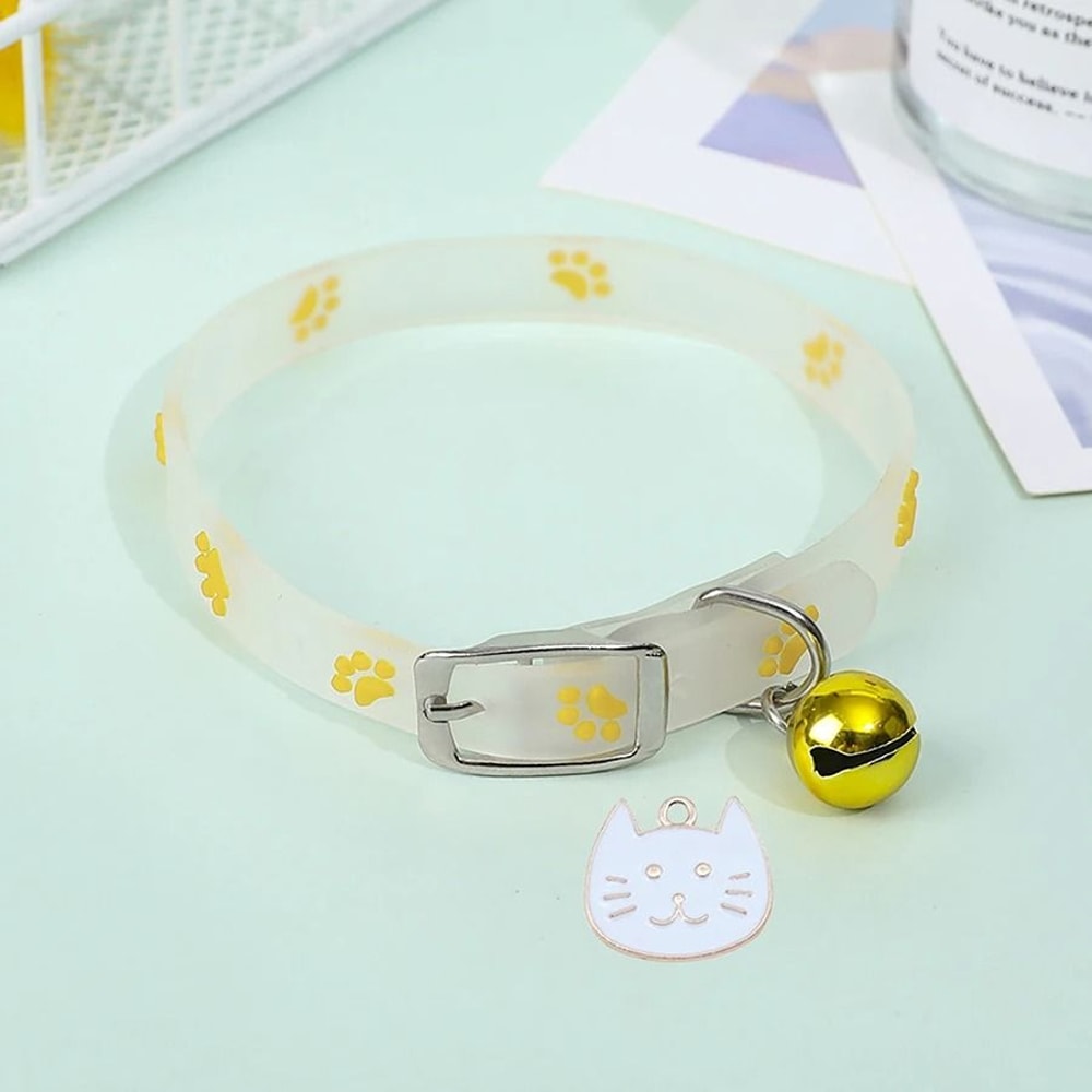 Glow In The Dark Cat Collar Adjustable Luminous Pet Collar With Cute Paw Charm 5