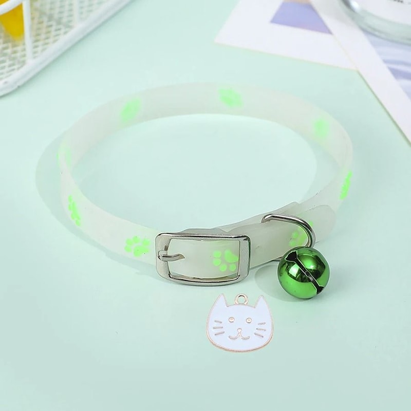 Glow In The Dark Cat Collar Adjustable Luminous Pet Collar With Cute Paw Charm 2