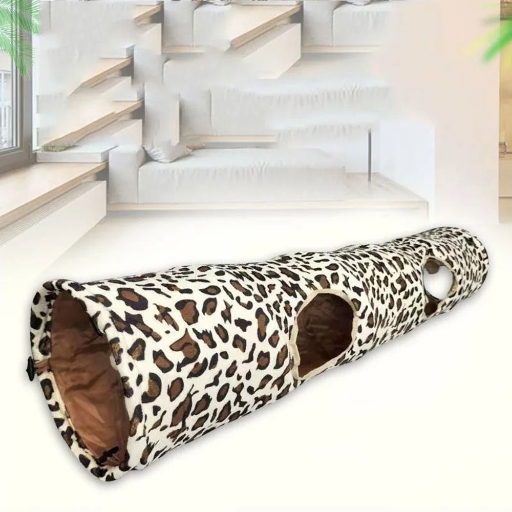 Leopard Print Cat Tunnel Collapsible Crinkle Play Toy For Kittens Rabbits And Indoor Pets 3