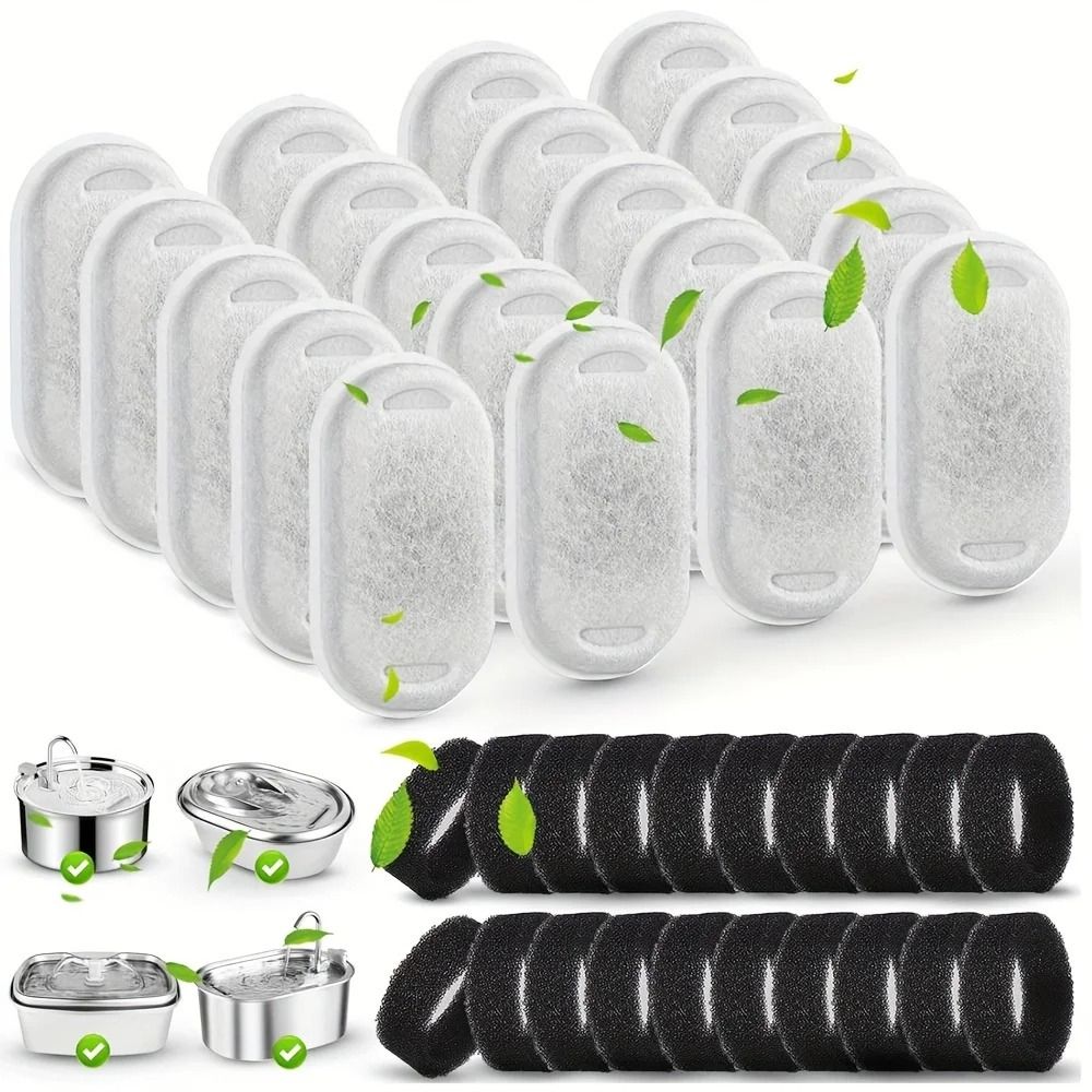 Cat Water Fountain Replacement Filters 20 Pack With Activated Carbon And Cleaning Sponges 2
