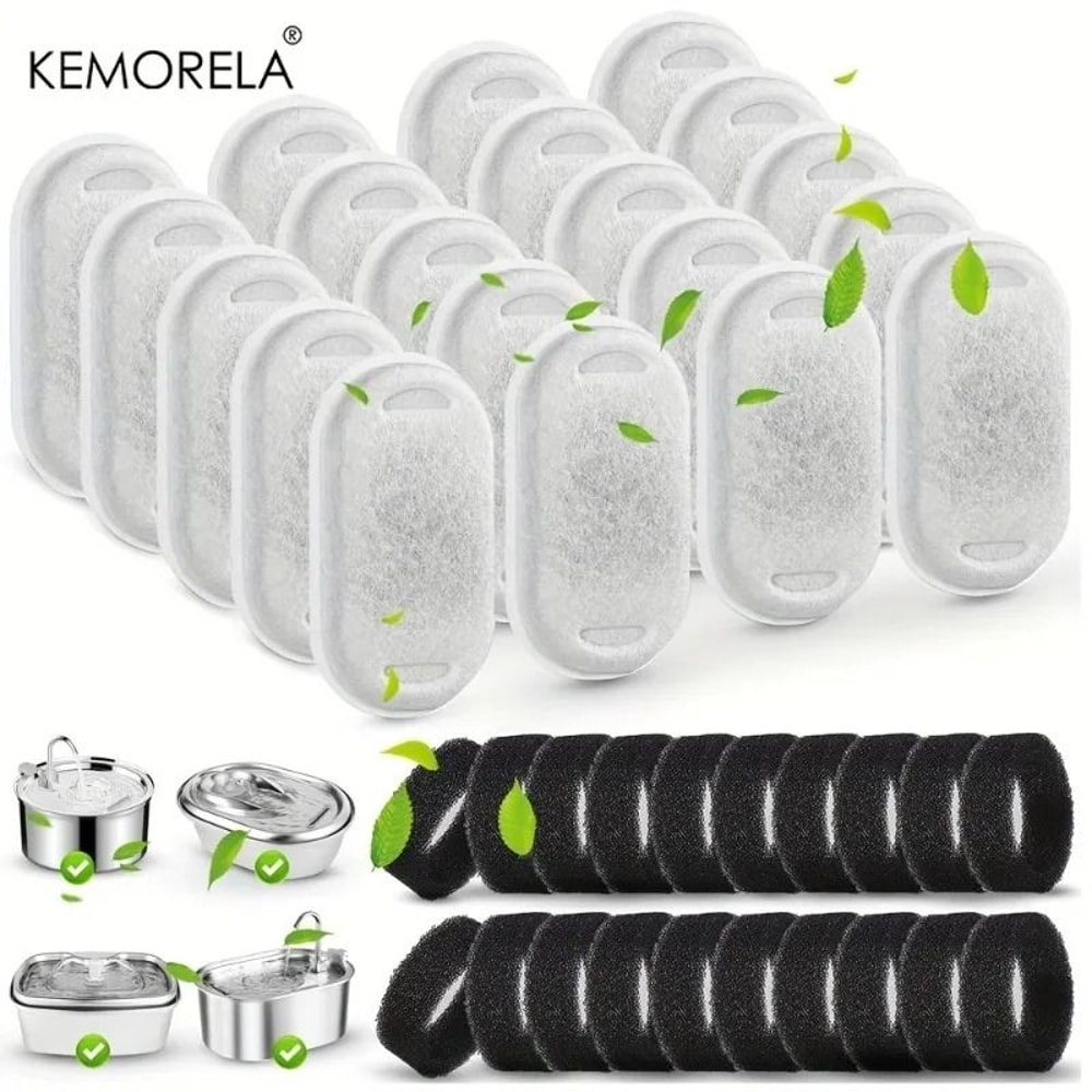 Cat Water Fountain Replacement Filters 20 Pack With Activated Carbon And Cleaning Sponges 0