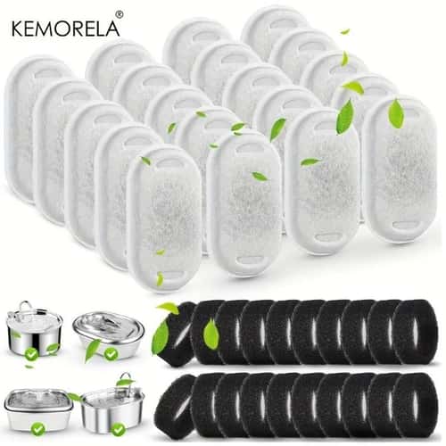 Cat Water Fountain Replacement Filters 20 Pack with Activated Carbon and Cleaning Sponges