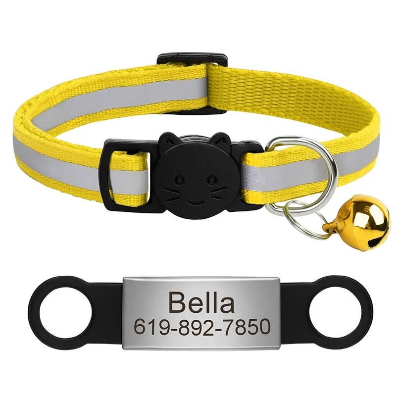 Personalized Reflective Cat Collar With Engraved Nameplate Bell For Kittens Puppies Pets 1