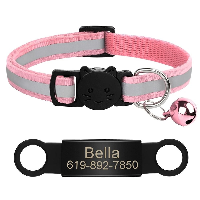 Personalized Reflective Cat Collar With Engraved Nameplate Bell For Kittens Puppies Pets 16