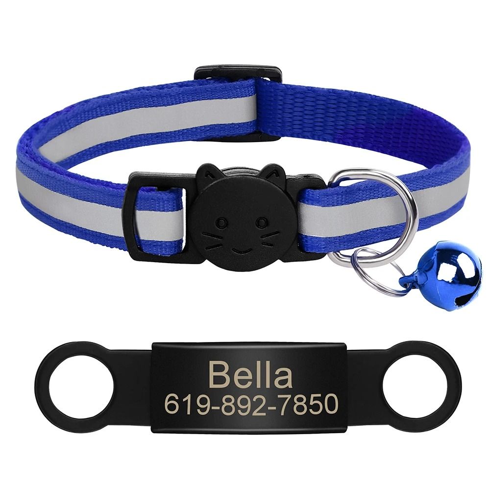Personalized Reflective Cat Collar With Engraved Nameplate Bell For Kittens Puppies Pets 2