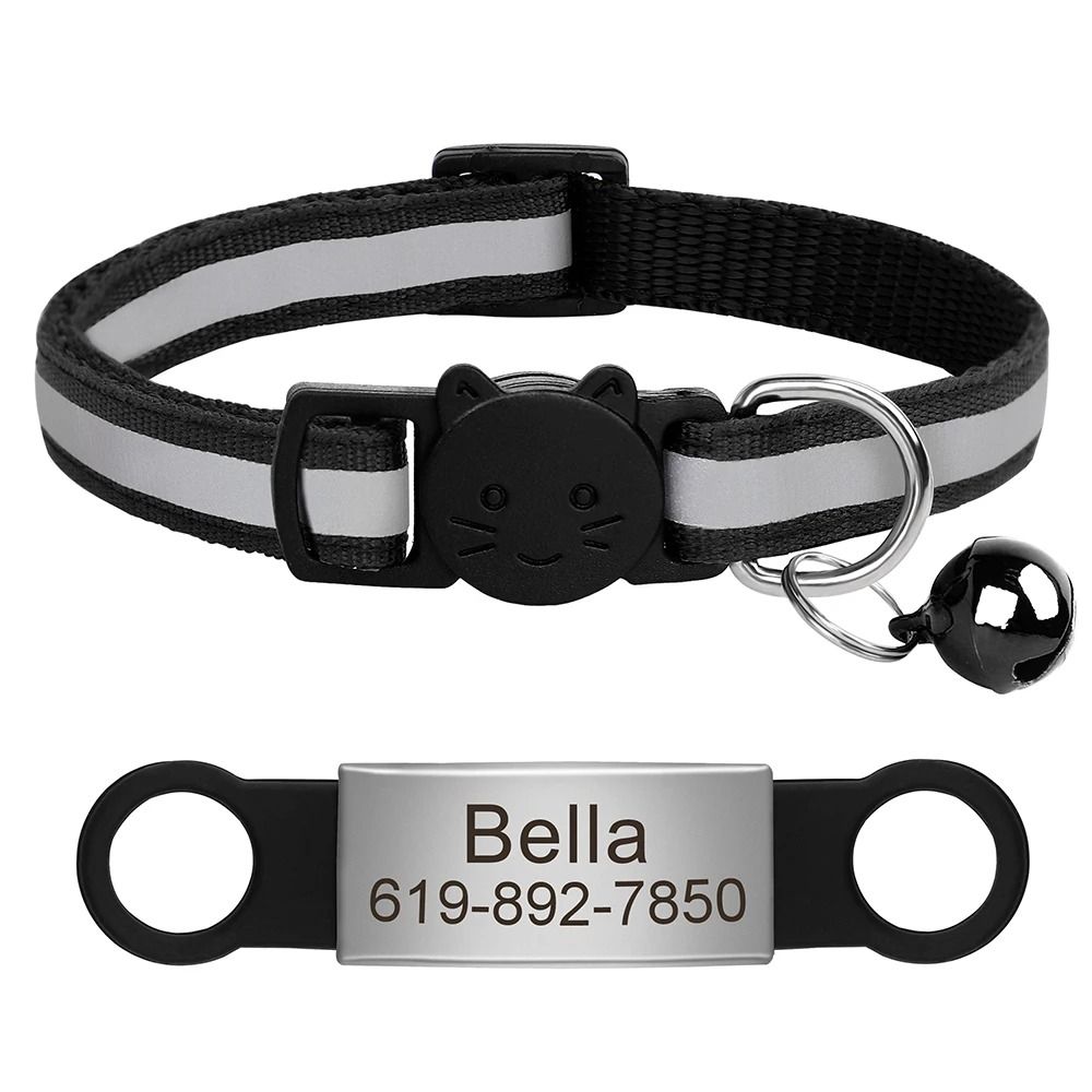 Personalized Reflective Cat Collar With Engraved Nameplate Bell For Kittens Puppies Pets 4
