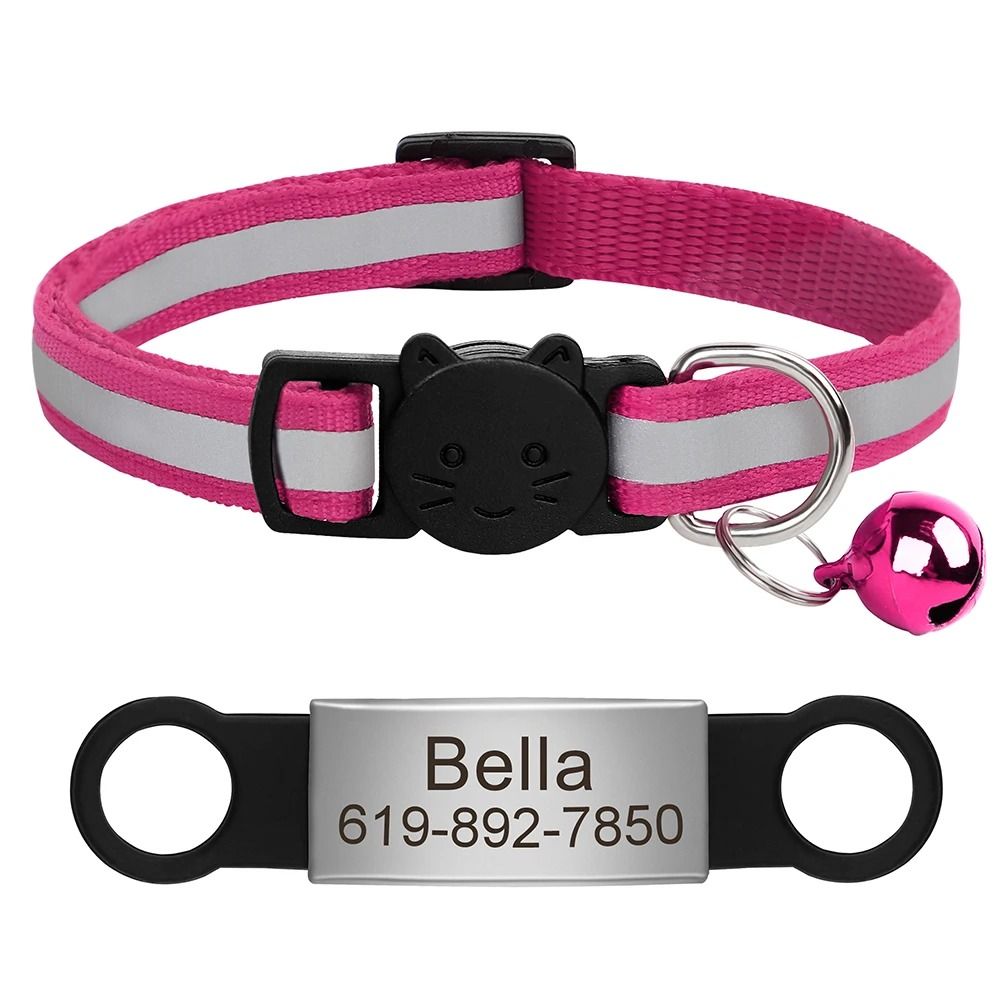Personalized Reflective Cat Collar With Engraved Nameplate Bell For Kittens Puppies Pets 9