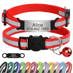 personalized reflective cat collar with engraved nameplate bell for kittens puppies pets