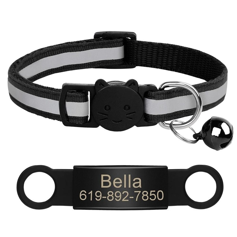 Personalized Reflective Cat Collar With Engraved Nameplate Bell For Kittens Puppies Pets 18