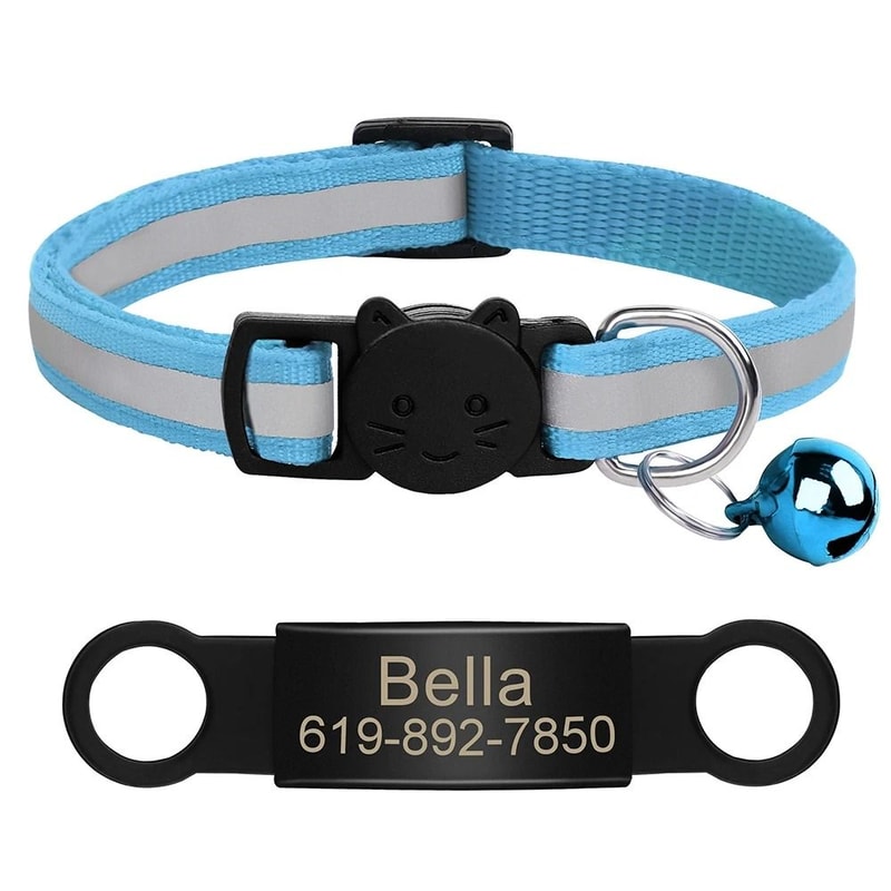 Personalized Reflective Cat Collar With Engraved Nameplate Bell For Kittens Puppies Pets 20