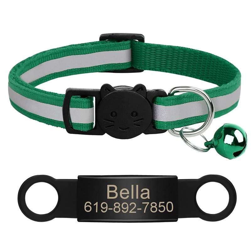 Personalized Reflective Cat Collar With Engraved Nameplate Bell For Kittens Puppies Pets 24