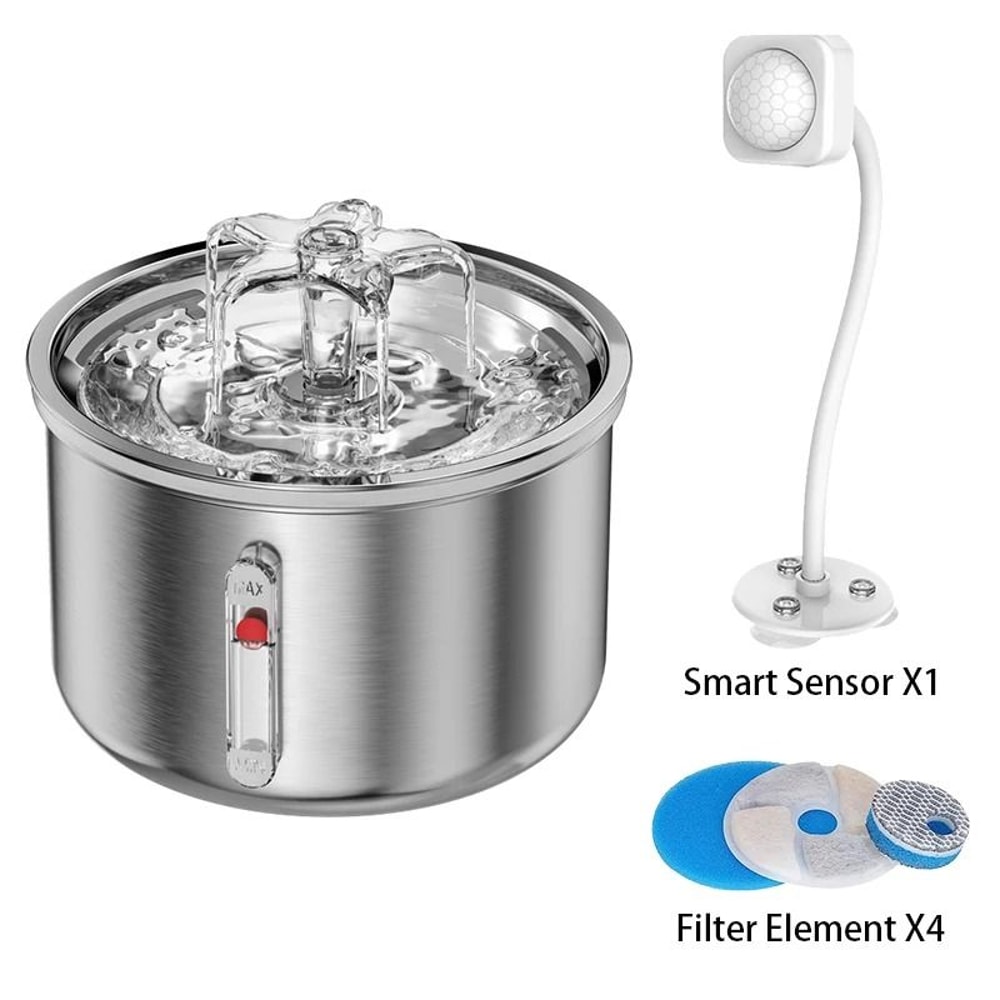 Stainless Steel Cat Water Fountain USB Quiet Automatic Pet Drinking Bowl With Filter 3