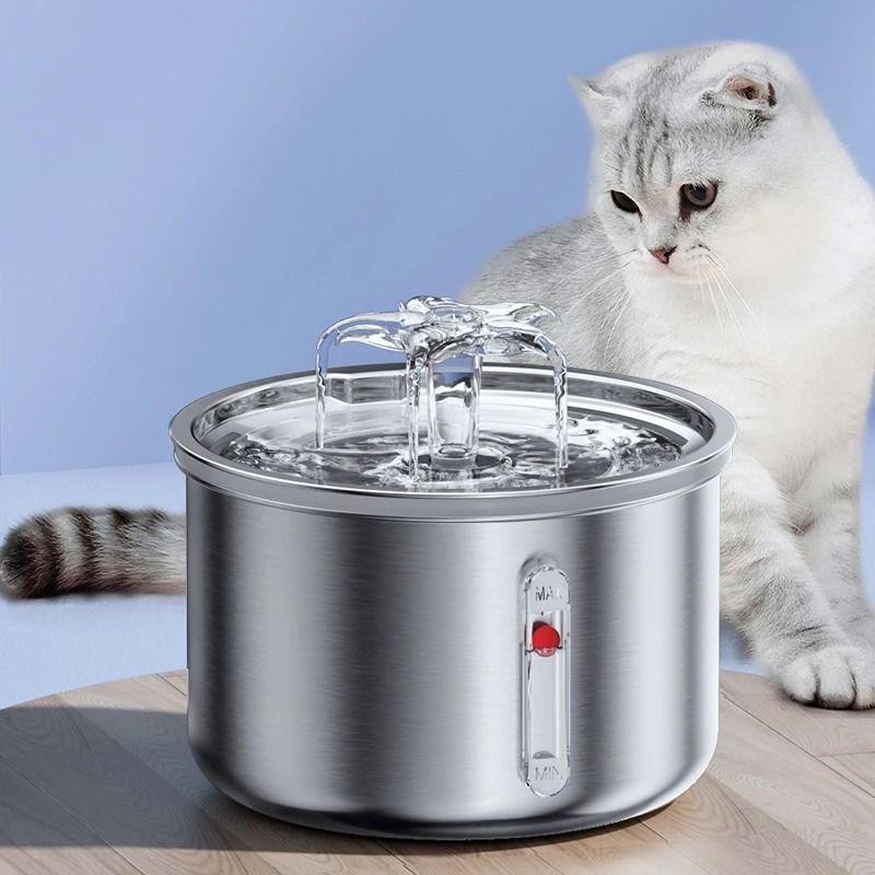Stainless Steel Cat Water Fountain USB Quiet Automatic Pet Drinking Bowl With Filter 8