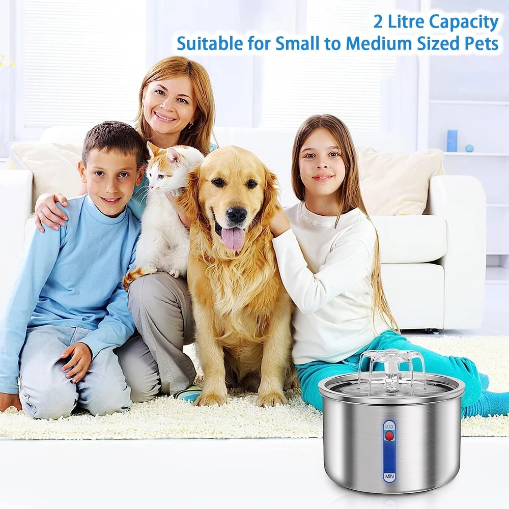 Stainless Steel Cat Water Fountain USB Quiet Automatic Pet Drinking Bowl With Filter 9