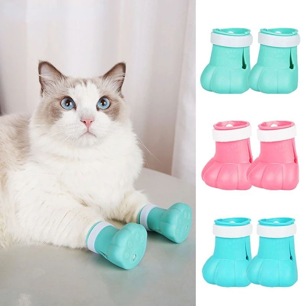Adjustable Silicone Cat Paw Protector Boots 4 Pack Anti Scratch Bathing Shoes 12