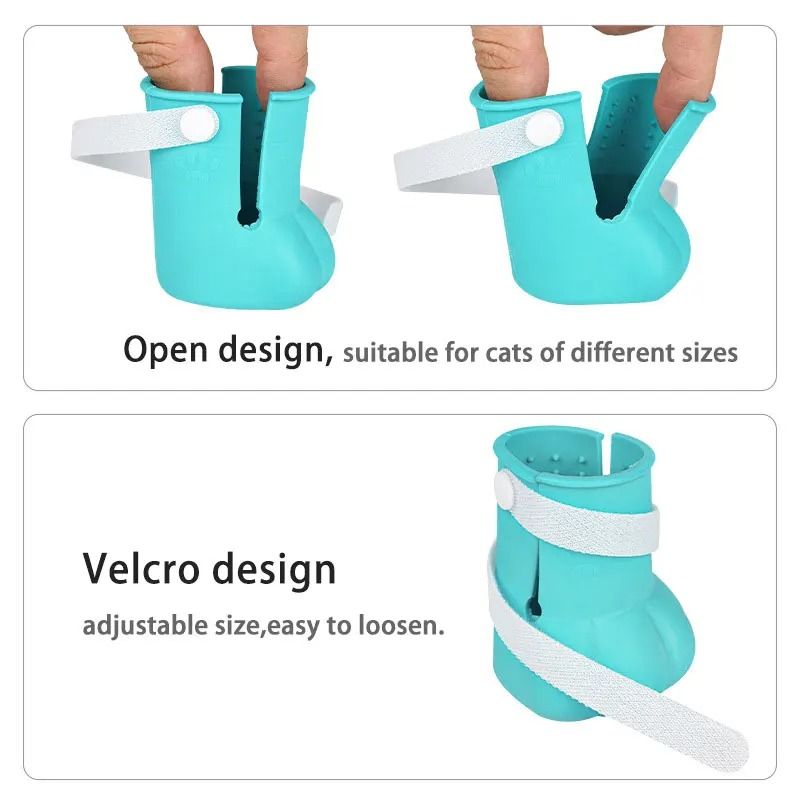 Adjustable Silicone Cat Paw Protector Boots 4 Pack Anti Scratch Bathing Shoes 8