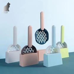 long handle cat litter scoop set with base durable abs poop cleaning tool