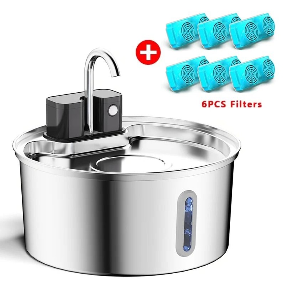 Wireless Stainless Steel Cat Water Fountain 32L Battery Sensor Automatic Filter Dispenser 3