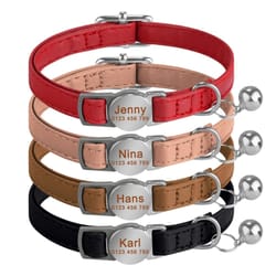 personalized leather breakaway cat collar with engraved name bell for anti lost safety