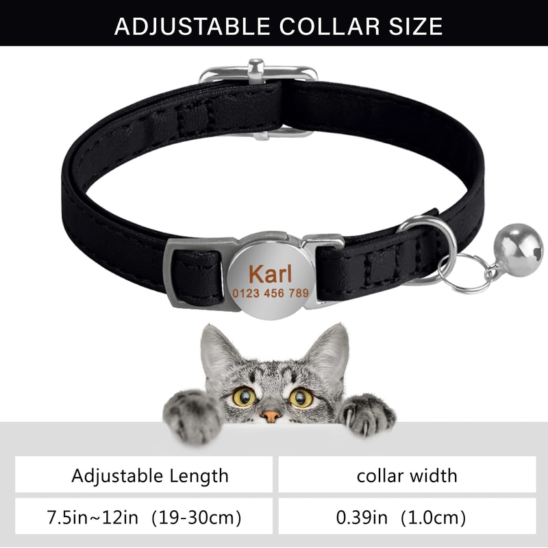 Personalized Leather Breakaway Cat Collar With Engraved Name Bell For Anti Lost Safety 2