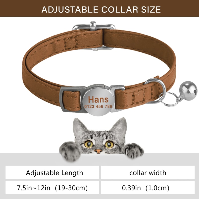 Personalized Leather Breakaway Cat Collar With Engraved Name Bell For Anti Lost Safety 6