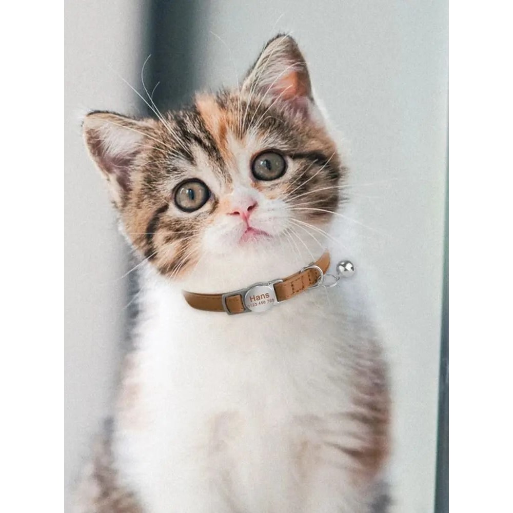 Personalized Leather Breakaway Cat Collar With Engraved Name Bell For Anti Lost Safety 5