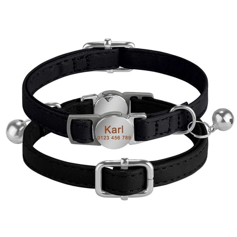 Personalized Leather Breakaway Cat Collar With Engraved Name Bell For Anti Lost Safety 7