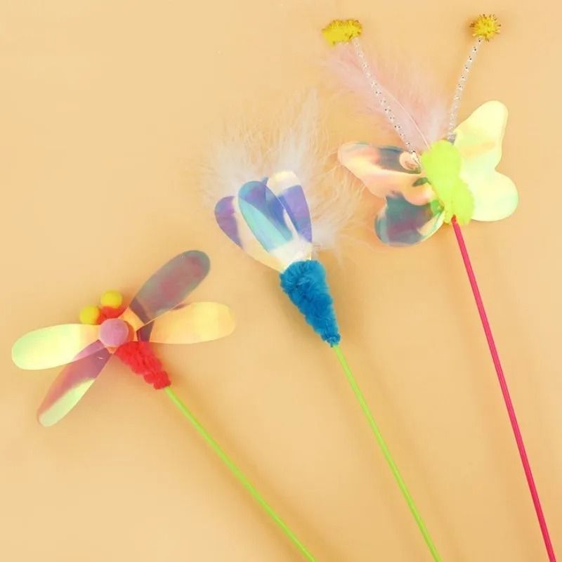Interactive Feather Cat Teaser Stick With Butterfly Insect And Wool Ball Toys 5