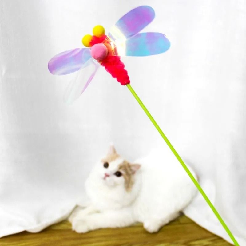 Interactive Feather Cat Teaser Stick With Butterfly Insect And Wool Ball Toys 0