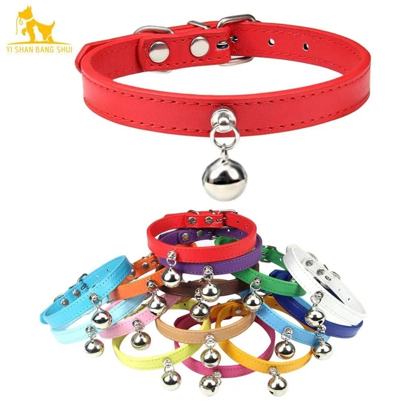 Colorful Adjustable Cat Collar With Bell Leather Style Necklace For Kittens Small Pets 20