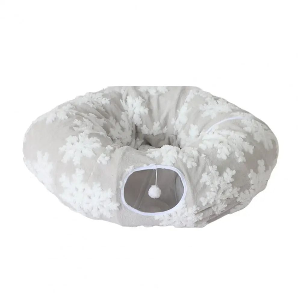 Plush Donut Cat Tunnel Bed Round Washable Peekaboo Cave With Hanging Balls 4