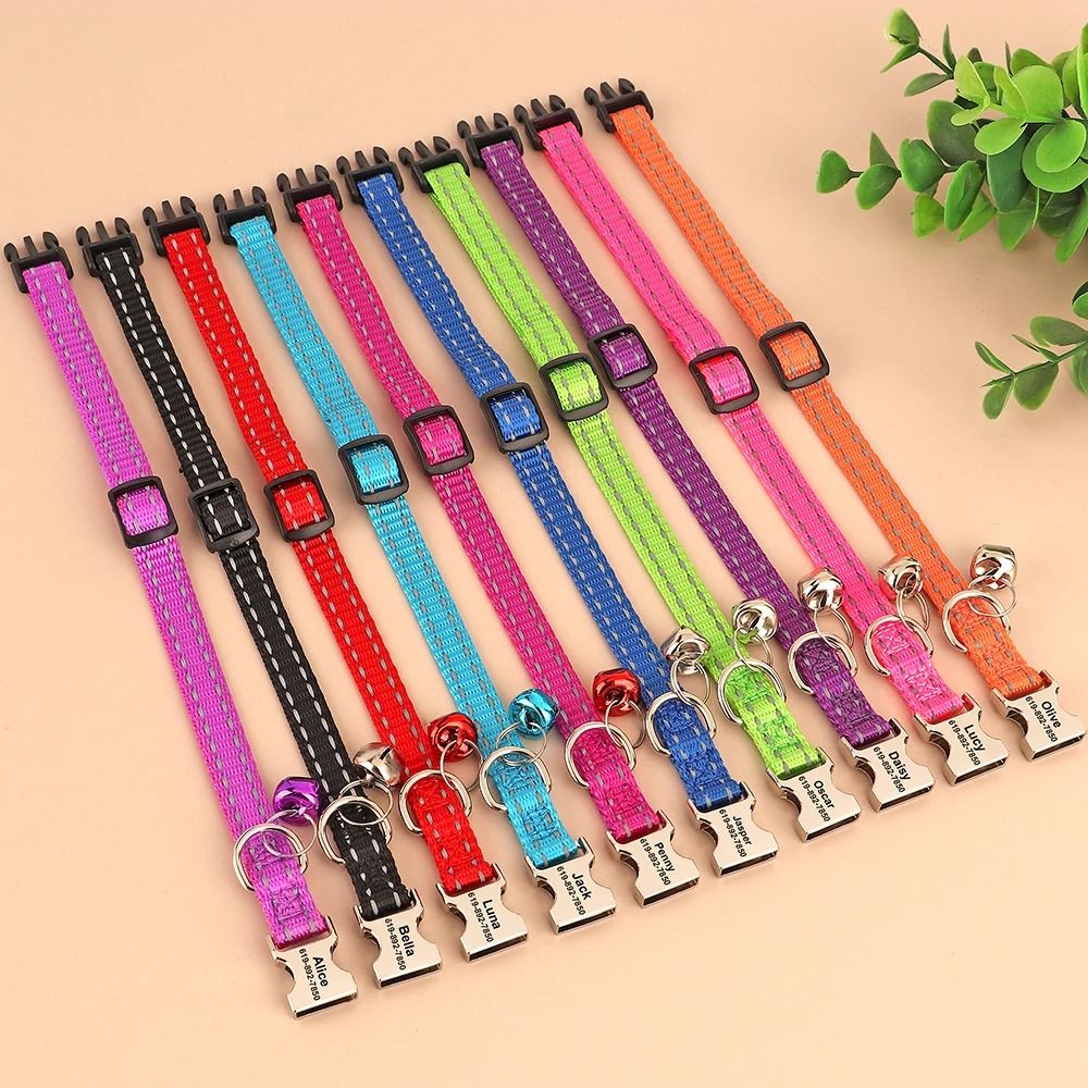 Personalized Cat ID Collar With Bell Custom Anti Lost Name Tag For Small Pets Safety 19
