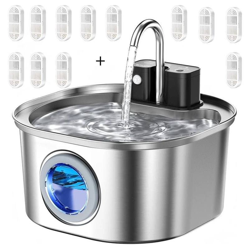 Wireless Stainless Steel Cat Water Fountain With Sensor Rechargeable 3L Pet Drinking Dispenser Bowl 4