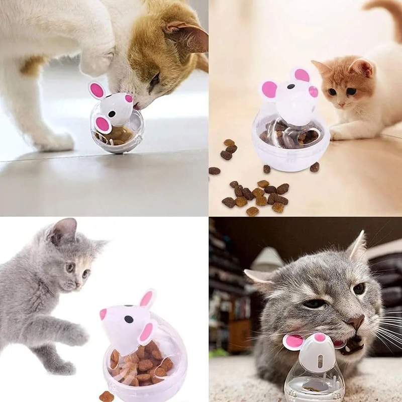 Interactive Cat Treat Dispenser Toy Mouse Tumbler Food Ball For Slow Feeding And Play 5