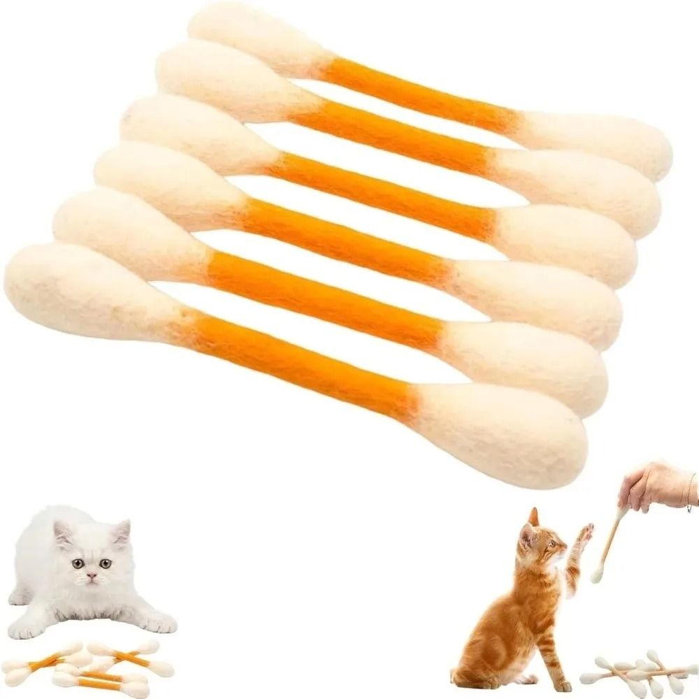 Six Piece Felt Cotton Swab Cat Chew Toy Set For Dental Teething Interactive Play Kittens 3