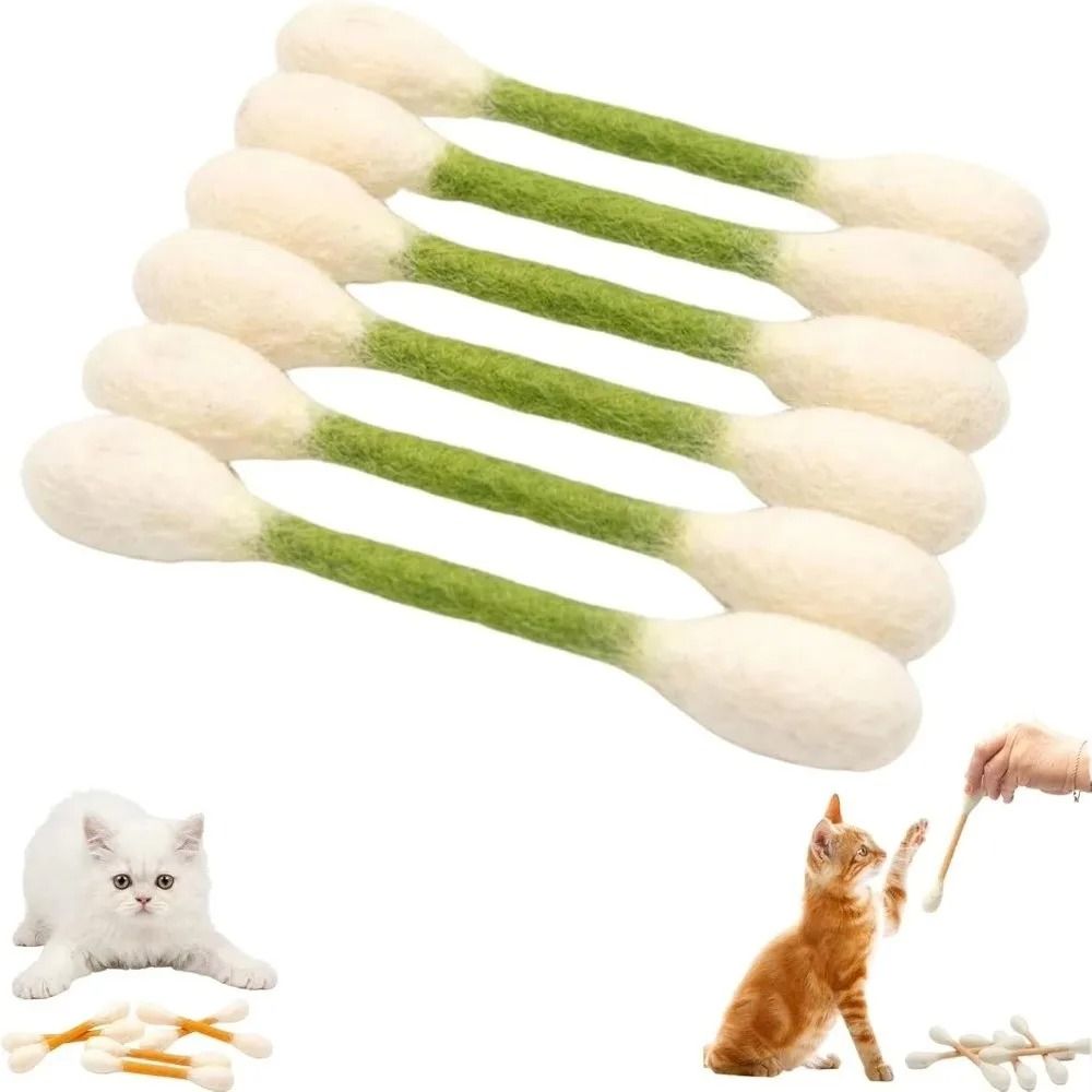 Six Piece Felt Cotton Swab Cat Chew Toy Set For Dental Teething Interactive Play Kittens 1