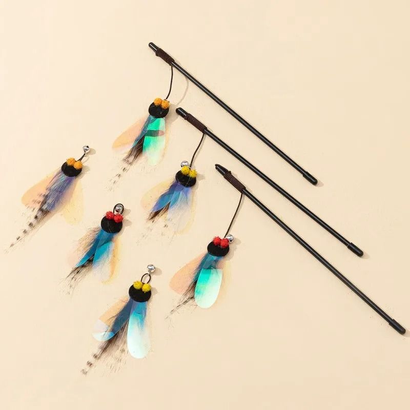 Bite Resistant Butterfly Feather Cat Teaser Stick With Bell For Interactive Indoor Kitten Play 4