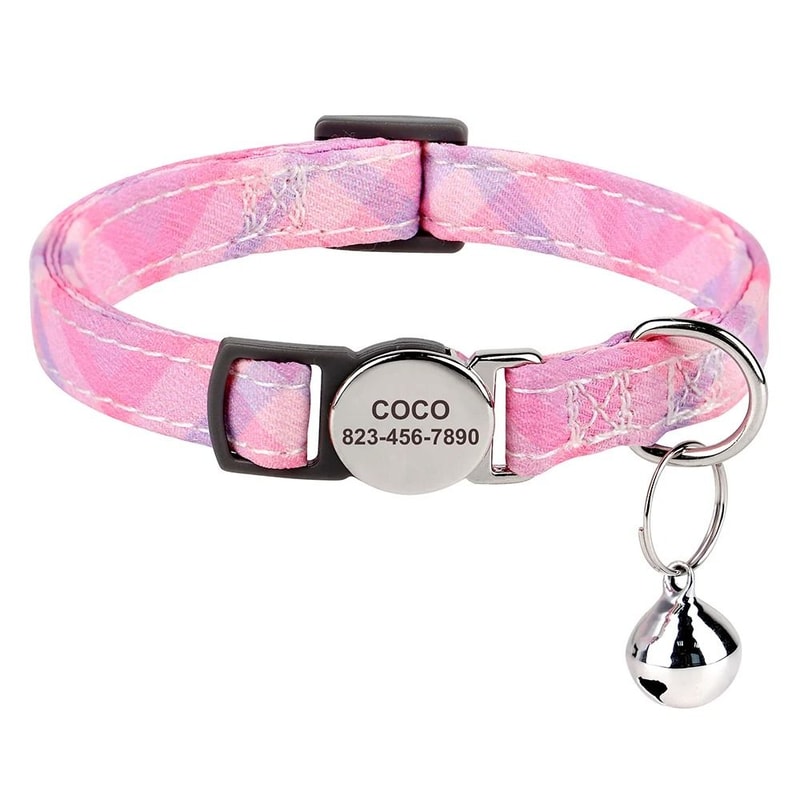 Personalized Printed Cat Collar With Engraved Nameplate Bell Adjustable Anti Lost Kitten Puppy Safe 3